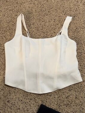 Abercrombie & Fitch White Structured Square-Neck Crop Tank Top